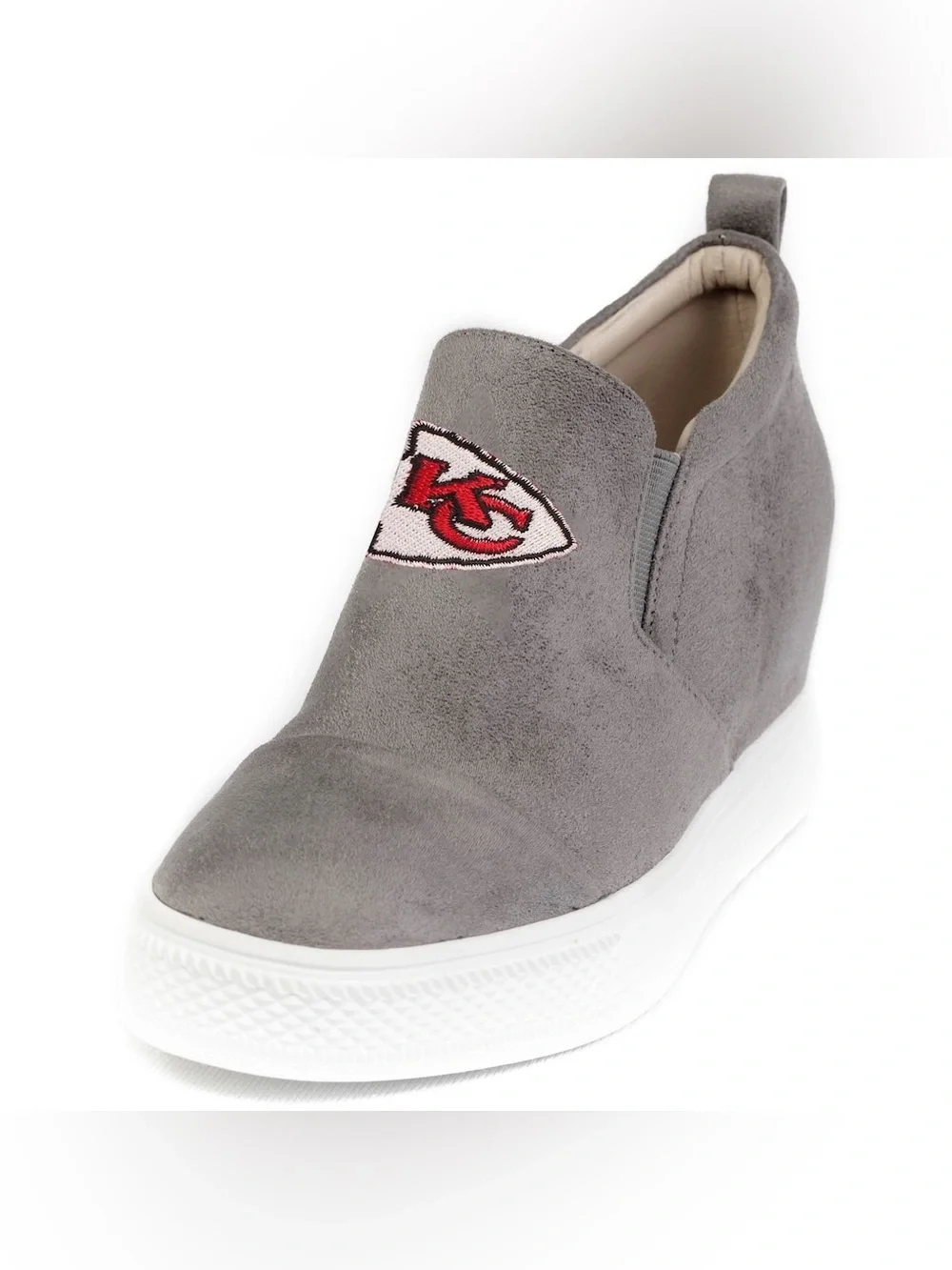 NFL Gray Suede Platform Wedge Sneakers with Red Logo